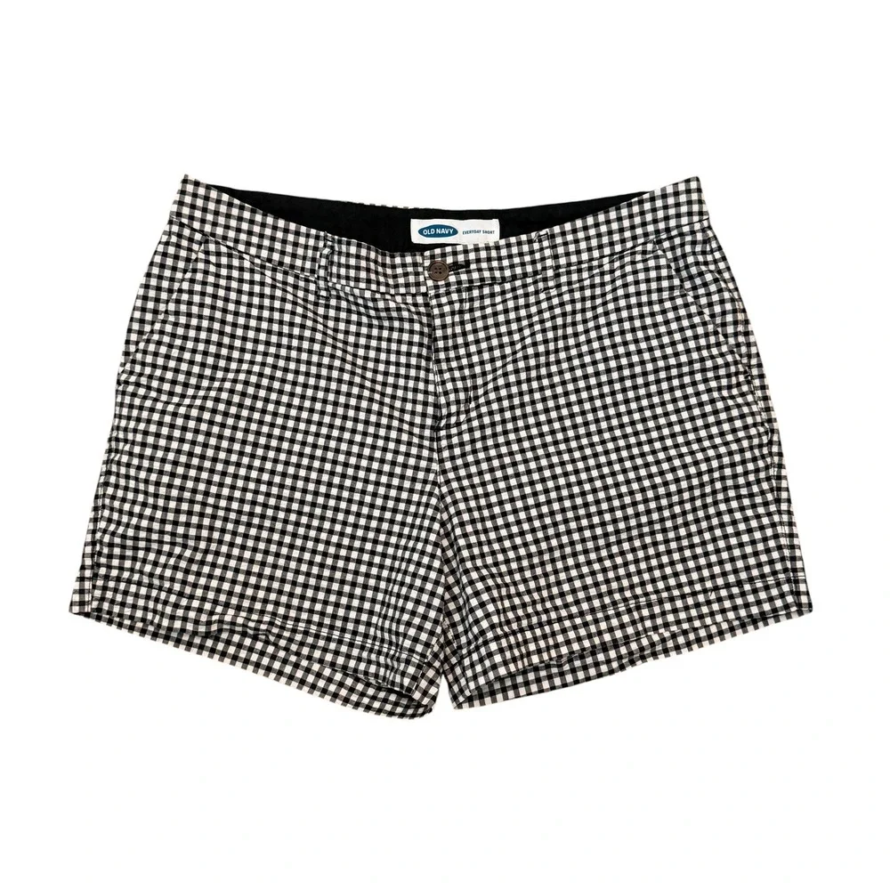 Old Navy Womens Everyday Short Black White Gingham Checkered Chino Shorts Sz 12